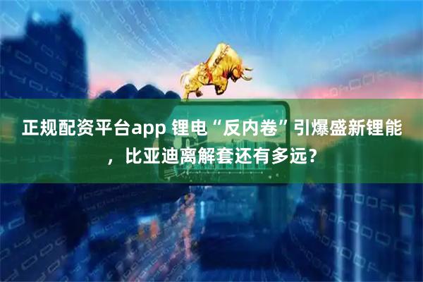 正规配资平台app 锂电“反内卷”引爆盛新锂能，比亚迪离解套还有多远？